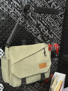 Men's Letter Graphic Large Capacity Casual Commuter Shoulder Bag - Green - View 2