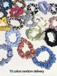 20 piezas/paquete Scrunchies de tela de unicolor y floral, suaves para el cabello, en colores azul claro, café, dulces, tie-dye, estampado de flores, accesorios de playa, accesorios esenciales para el cabello para mujeres para coleta y peinados - Multicolor - Ver 6
