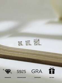 Juego de 3 pares de pendientes de botón de moissanita de plata de ley 925, viene con caja de regalo, excelente para regalar