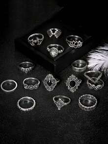 15 Peças Vintage Boêmio Lótus 15 Conjunto De Anéis