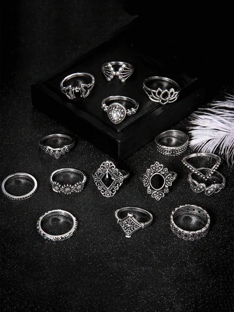 15 Peças Vintage Boêmio Lótus 15 Conjunto De Anéis