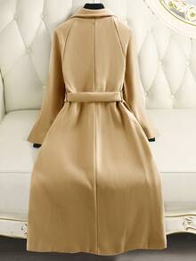 Elegant Ladies Coat, Fall And Winter Women's Long Sleeve Lapel Double Button Belted Long Coat With Pockets, Warm Regular Fit, Daily Casual, Dating Dinner All Right.