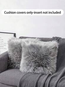 1pc Fluffy Cushion Cover Without Filler, Soft Warm Plush Throw Pillowcase For Sofa, Home Decor - Grey - View 4