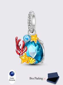 1 Pieces Original 925 Sterling Silver Charms Beads For Women Transparent Sea Turtle Shine Cubic Zirconia Pendants Fits Original Bracelet DIY Making Daily Party Shopping