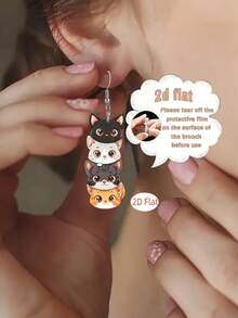 2D, 1 pereche de cercei cu pandantiv drăguți cu patru pisici stratificate, material acrilic model plat 2D, cercei cu pandantiv feminin, cercei rafinați cu animale pisică, cadouri de Ziua Îndrăgostiților pentru Ziua Mamei, Ziua Recunoștinței, Halloween și Crăciun, potrivite pentru purtare zilnică și petrecere