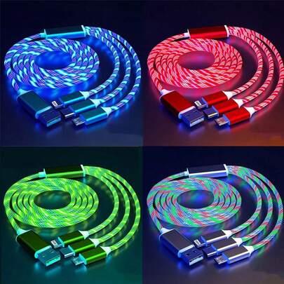 1pc 3-In-1 Multi USB Universal LED Lighting Mobile Phone Car Charger Cable Compatible With IPhone 17/16/15/14/13/12/11/XS/XR/8/7/6, S25/S24 Ultra/S24/S23 Ultra/S23/S22/S21, Series, High-Efficiency Fast Charging MFi Certified