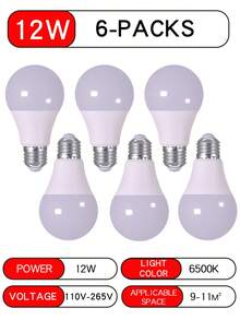 6个E27 LED灯泡，功率可选7/9/12/15W，电压范围110-265V，高亮度低能耗，适用于客厅等室内照明。 - 燈泡6個裝 - 查看 15