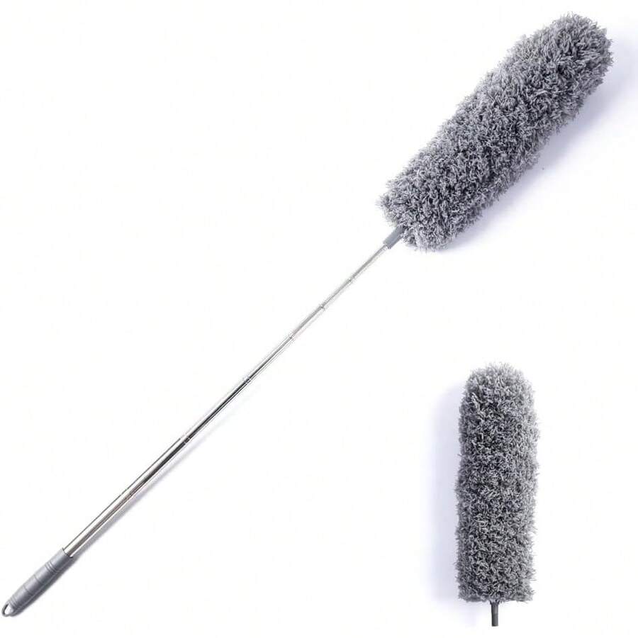 Hershii - Plumero de microfibra con barra de extensión herramienta de limpieza para el hogar con cabeza flexible y largo para ventilador de techo alto, pared, muebles, persianas, coche, longitud - Cabezal de repuesto pequeño+1 - Ver 1