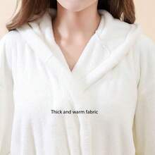 1 pieza Bata de baño blanca bordada para adultos, larga, suave, gruesa, con capucha, absorbente y de secado rápido, de unicolor, adecuada para dormitorio, baño, piscina, vuelta al colegio, primavera/otoño/invierno