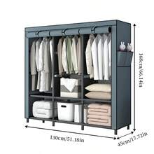 1pc Portable Wardrobe - 3 Hanging Sections, Moisture-Proof & Dustproof Non-Woven Fabric - Easy Assemble Closet, Multi-Layer Storage Cabinet - Grey - View 8