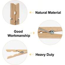 Colored Wooden Clips With String, 50Pcs 2.9Inch Large Clothes Pins, 10 Colors Photo Display Hanging Clips, Decoration Wooden Clips Shower, Birthday, Wedding