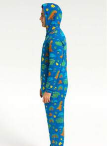 Pijama Mameluco de Una Pieza Estampado de Felpa Suave para Adulto con Cierre Kigurumi para Hombre - Azul - Ver 4