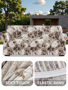 1pc Ruffled Stretch Sofa Cover, Soft & Comfortable, Printed Stretch Furniture Protector, Multiple Sizes Available,Fall Decor,Autumn Decor,Room Decor - Coffee Brown - View 11