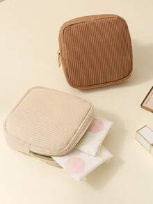 1pc Corduroy Sanitary Pad Storage Bag, Portable Travel Storage Bag, Large Capacity Sanitary Pad Storage Bag, Feminine Tampon Storage Bag, Portable Cosmetic Lipstick Bag, Coin Purse, Girls Coin Purse, Sanitary Pad And Liner Storage Bag, For Storing Sanitary Pads, Liners And Tampons, Essential For Girls, Travel Essential, Holiday Gift, Gift For Girls - Multicolor - View 4