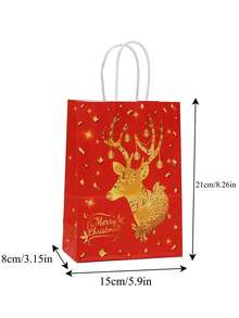 32 个红色节日圣诞礼品袋 - 带手柄的牛皮纸袋，金色雪花和驯鹿图案，适用于节日礼物、派对礼品和礼品包装、圣诞礼品包装袋 - 彩色 - 查看 12