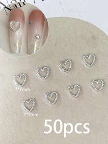 50Pcs Mini Bows Hearts For Nails, Small Tiny Bows Charms For Natural Short Nail Toe Nails Spring Summer Fairy Nails, Silvery Metal Alloy Heart Nail Charms For Makeup Eye Gems,Bows For Crafting Nail Supplies - Multicolor - View 9