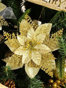 6/12/18/24PCS Christmas Artificial Flower Heads Sparkling Christmas Flowers For Home Weddings Parties Chirrstmas Trees Garlands DIY Holiday Decoration Home Decor Christmas Decorations Room Decor Christmas