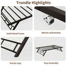 Twin Po-P Up Trundle Bed Frame,Trundle Day Bed With Lockable Casters,Foldable Metal Platform - Brown - View 4