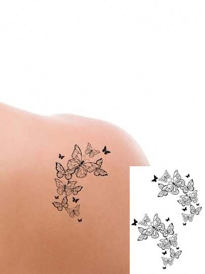 Wasserfest, schweißfest, waschbar, nicht reflektierend, temporärer Tattoo-Aufkleber, 1 Stück mit Blumen-Schmetterlings-Muster, einfacher europäischer und amerikanischer Modestil, geeignet für Rücken und Arme, Trendsetter können ihn 1-3 Tage lang für den täglichen Gebrauch behalten