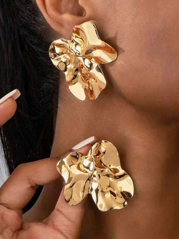 1 pezzo Orecchini alla moda geometrici in metallo liquido abbinati a orecchini in lamina di ferro, adatti per uso quotidiano, matrimoni e feste