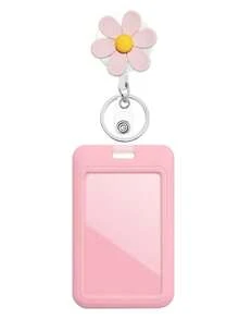 1 قطعة بكرة شارة هوية قابلة للسحب مزينة بزهرة ملونة مع حامل بطاقة الهوية؛ بكرة شارة هوية معلم مصنوعة من الراتنج الجميل والممتع، يمكن تعليقها على سلسلة المفاتيح؛ مناسبة للأطباء والممرضات والمعلمين والطلاب وموظفي المكاتب