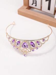 1pc Princess Crown Party Headpiece, Luxury Crystal Alloy Tiara - Purple - View 5