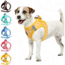 Dog Harness And Leash SetSoft Mesh Breathable Small Dog Harness Reflective Adjustable Puppy Harness No Pull Pet Harness For Small Dogs And Cats - 中+黃色 - 查看 1