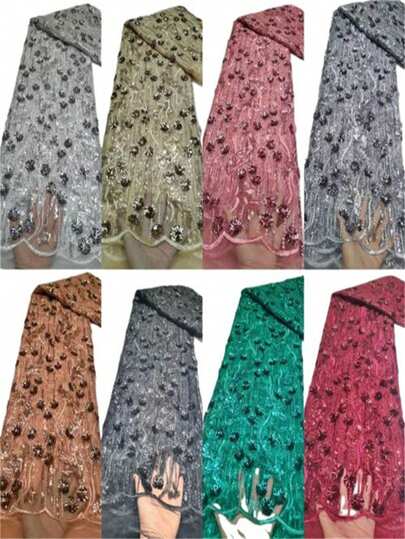 Țesătură de dantelă franceză cu paiete 3D de înaltă calitate, potrivită pentru cusutul rochiilor de mireasă pentru femei, rochiilor elegante de petrecere