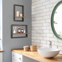 Mensole galleggianti in legno rustico - Set di 4 mensole quadrate da appendere a parete, mensole decorative montate per bagno, cucina, soggiorno, per archiviazione e esposizione