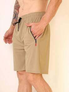 Bermuda Shorts Plain Imported Men's Ice Silk Gym Spandex Casual Yoga Shorts Quick Drying Fat Plus-Size G1 G2 G3 G4 - 杏色 - 查看 2