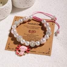 Axolotl Girls Bracelet Pink Pearl Cute Pendant Woven Bracelet Women Exquisite Adjustable Bangles Birthday Gift For Daughter Christmas Accessories