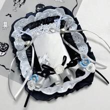 1pc New Black Lace Photo Card Holder, Black & White Patchwork DIY Finished Product 2D Cartoon Anime ACG Character Kpop Star Gachapon Card Display Stand, Handmade Cat Ear Bow Ribbon Lolita Card Holder - 黑色 - 查看 8