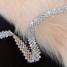1 Yard Sparkling Crystal Braided Ribbon Rhinestone Trimmed Silver Chain Bridal Wedding Dress Shoes Decoration Accessories - Silver - View 22