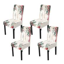 1/4/5/6/7/36 piezas Hojas verdes, bayas rojas, copos de nieve y cinta roja de Navidad, conjunto de fundas de silla/asiento con estampado de textura de madera falsa, adecuado para uso en interiores, hogar, restaurante, hotel, ideal para decoración diaria moderna. El mantel se ajusta a la mesa de comedor cuadrada, las fundas de silla elásticas son lavables. - Multicolor - Ver 13