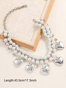1pc Elegant Heart Pendant Pearl Necklace, Women's French Luxury Retro Chic Fashionable Choker Necklace For Evening Party, Vacation