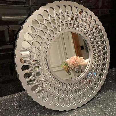 DEENZ New Round Silver Circle Droplet Pattern Mirror Home Decor Unique Design 39x39cm
