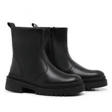 Women's Black Tractor-Shaped Zipper Ankle Boots Urban Style Casual Comfortable Platform - 黑色 - 查看 1