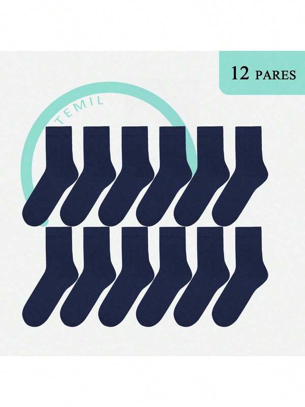 TEMIL SOCK 12 Pares Calcetines Colegio Cortos para Niña y Niño - Azul Marino - Granate - Verde Oscuro - Blanco - Negro - Gris Oscuro - Gris - Azul Eléctrico - Calcetines Escolares