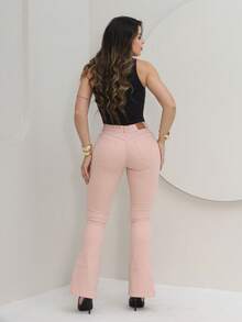 Women's Flare Jeans, High Waist, Bell Bottom - Rosa - 查看 2