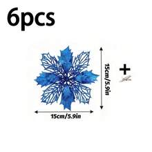12 件/6 件/1 套人造圣诞花（带夹子）、可爱的人造一品红圣诞树装饰、可重复使用的闪光人造圣诞花（用于 DIY 花环、家居装饰、婚礼派对、节日派对装饰、圣诞节/节日/季节性/婚礼圣诞树饰品、闪亮的冬季灌木装饰）、适用于圣诞节、新年、婚礼、花环、楼梯、窗户、壁炉、圣诞树 - 藍色 - 查看 13