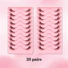 7-10-14-20 pares de pestañas naturales para gatos, pestañas set de pestañas, pestañas postizas, pestañas cómicas, pestañas transparentes y esponjosas, pestañas postizas, pestañas falsas, pestañas esponjosas, grupos de pestañas postizas, pestañas de visón, kits de pestañas kit de extensiones, pestañas esponjosas, pestañas puntiagudas - Negro - Ver 20