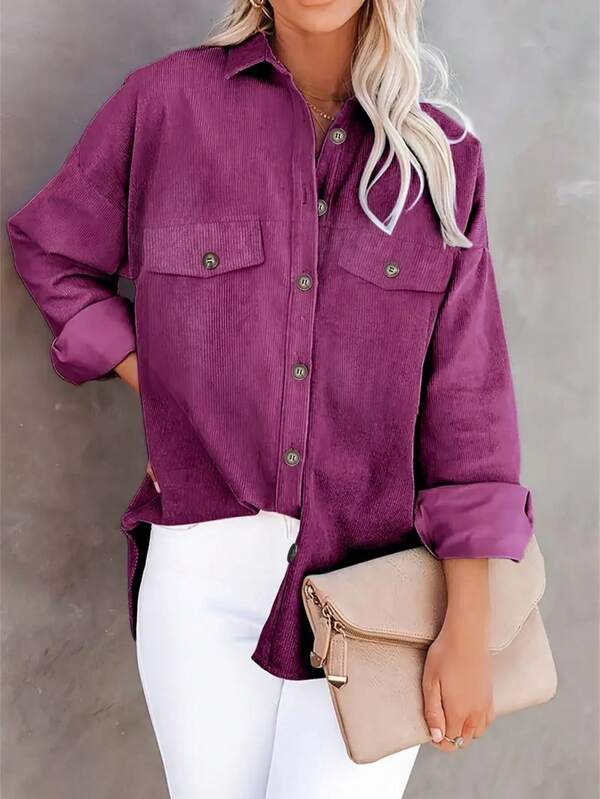 Lässige Pendler-Jacke mit einfarbigem Knopfverschluss und Tasche für das Büro