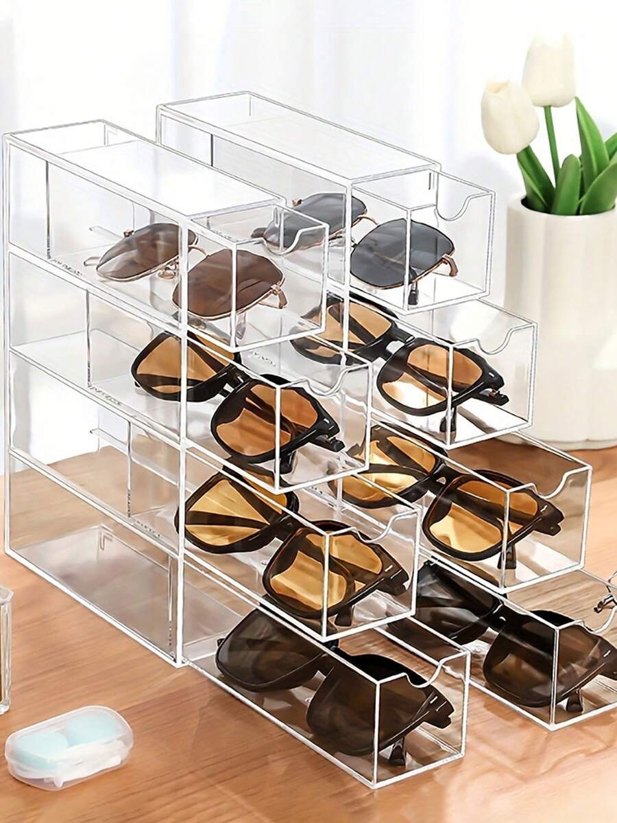 1/2 Pcs (1 Is 4 Layers) Multifunctional Transparent Desktop Bathroom Kitchen Room Storage Box - Perfect For Fashion Glasses, Cosmetics And Lipstick Dustproof Drawer Dividers, Is An Ideal Gift
