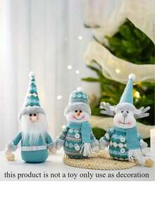 1pc Christmas Decoration Plush Blue Snowman Doll, Cute Fabric Doll Sled Figurine For Home Tabletop Display - Multicolor - View 8