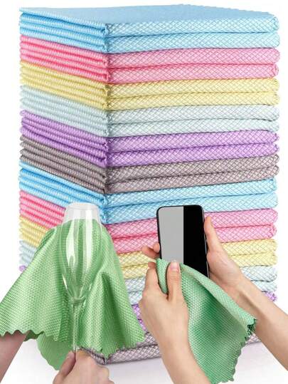 2/5/10 قطعة قماش تنظيف الزجاج من الألياف الدقيقة، قماش خالي من الوبر للنوافذ والسيارات والمطبخ والمرايا بدون ترك آثار، قابل لإعادة الاستخدام بنمط قشر السمك