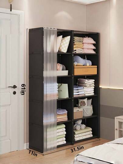 ארון בגדים נייד אחד, קופסת אחסון לבגדים לסוף השנה, מתלה אחסון בגדים חזק ועמיד בפני אבק לחדר שינה, מתאים לחורף, דירה להשכרה או מעונות