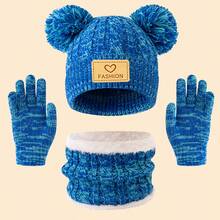 3pcs Kids Knitted Hat/Scarf/Gloves Set, 4 Colors Available, Thick & Warm Winter Outfit, Minimalist & Cute Fashion, Suitable For 3-12 Years Old Children Outdoor Hiking/Skiing And Daily Winter Wear