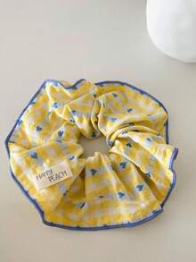 1 pieza/Set de 5 Scrunchies con estampado de cuadros, lazos elásticos de estilo coreano con etiqueta de tela linda, suaves y transpirables, sin dañar el cabello, disponibles en negro/rojo/azul/amarillo/rosa, adecuados para diario, escuela, accesorio de peinado para estilo de cabello al aire libre, sujetador de cola de caballo - Multicolor - Ver 5