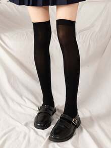 2 Pairs Women Solid Color Velvet Over-The-Knee Socks, Sexy Black & White Thigh High Socks, Essential For Daily Outfit - Black and White - View 6