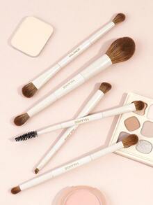 MAANGE 5/7/8/10pcs Soft Dual-Ended Multi-Functional Makeup Brush Set, Including Face Brush, Powder Brush, Blush Brush, Concealer Brush, Contour Brush, Nose Brush, Eyeshadow Brush, Detail Brush, Foundation Brush, Highlighter Brush. Made Of High-Quality Synthetic Hair, Durable For Daily Facial Makeup, Suitable For Liquid, Cream And Powder Products. Can Be Used For Stippling, Blending And Facial Cleansing. - White - View 7